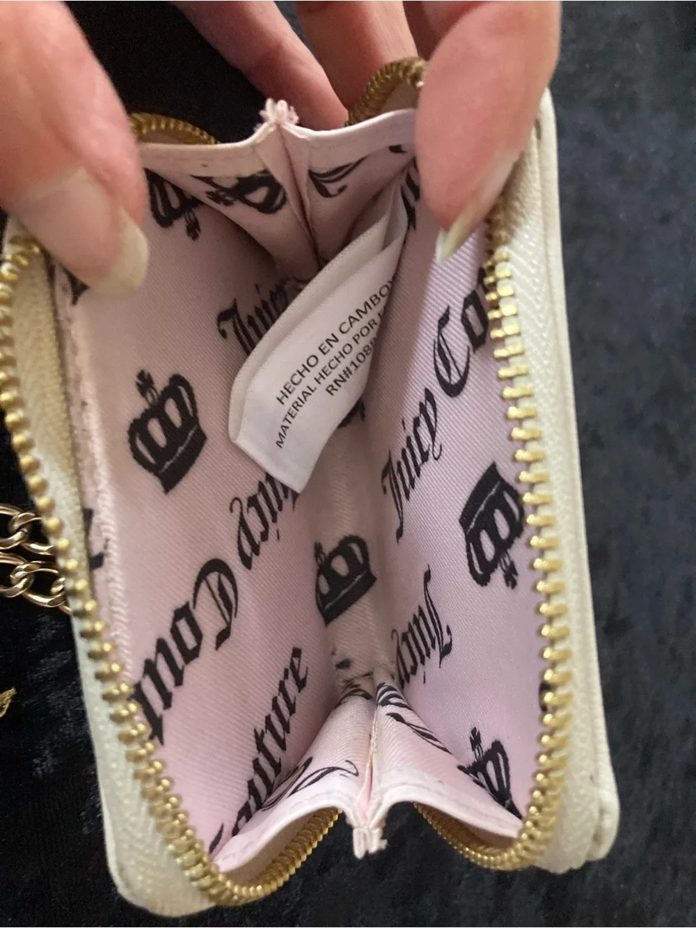 Juicy Couture Navy Velour Card Holder Wallet with Gold Chain & Charm